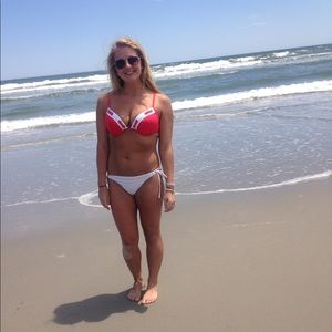 Red and white bikini top